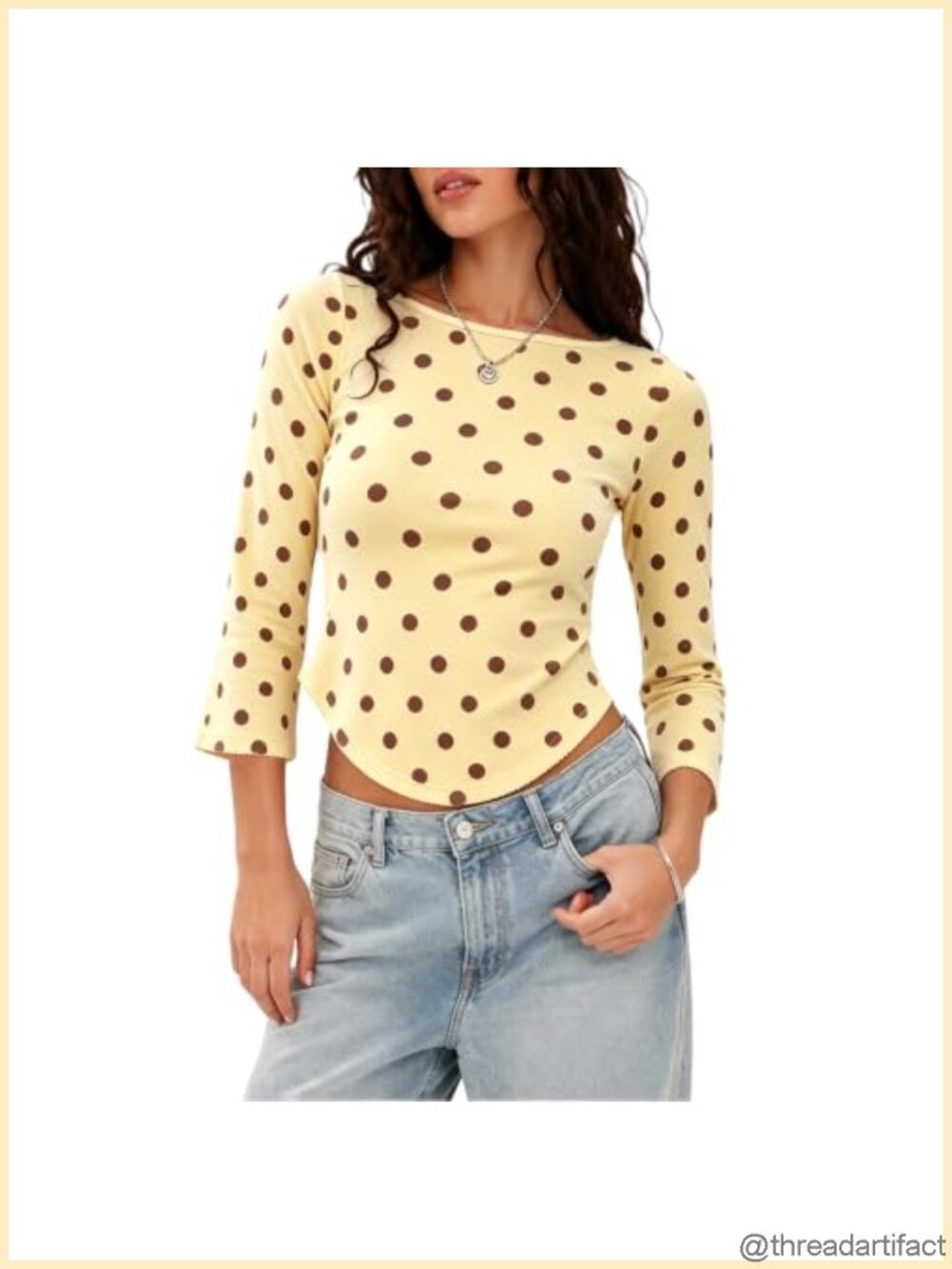 Women's Boat Neck 3/4 Sleeve Curved Hem Top